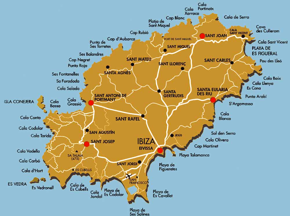 cartina costa ibiza - mappa spiagge Ibiza